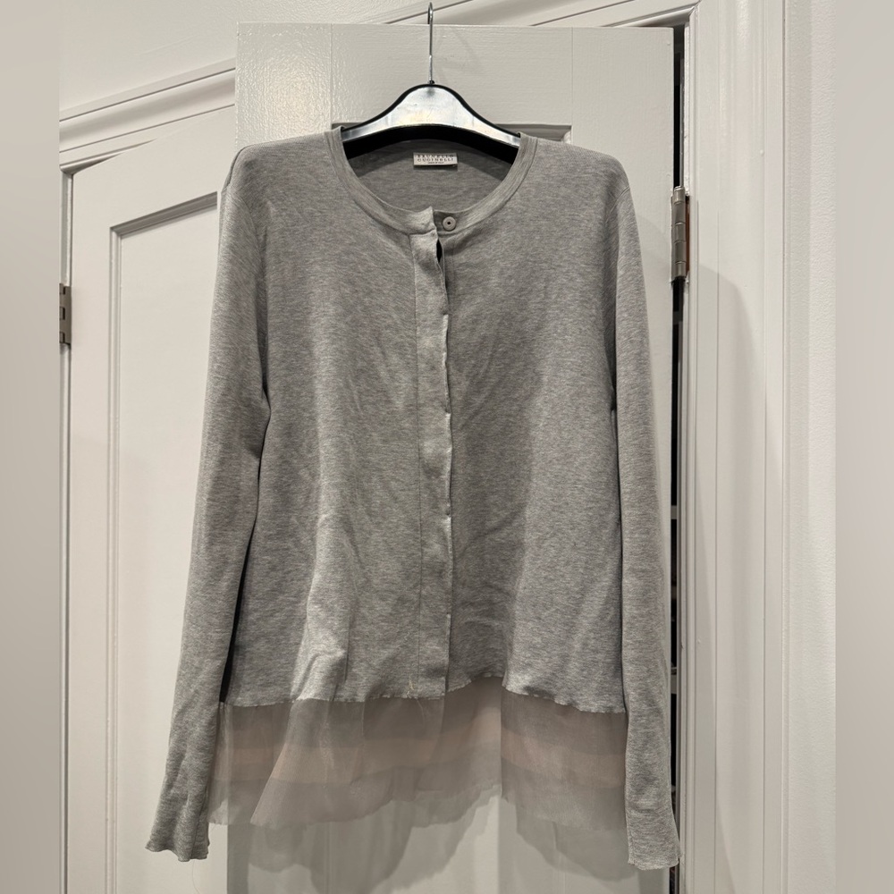 Brunello Cucinelli Lightweight Gray Cardigan with Sheer Hem